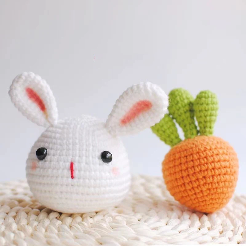 Woolen Woven Yarn Cute Rabbit HandMade Knit Cartoon Pendant Peach Sunflower Fruit Animal For Kids Children Gift Crochet Doll