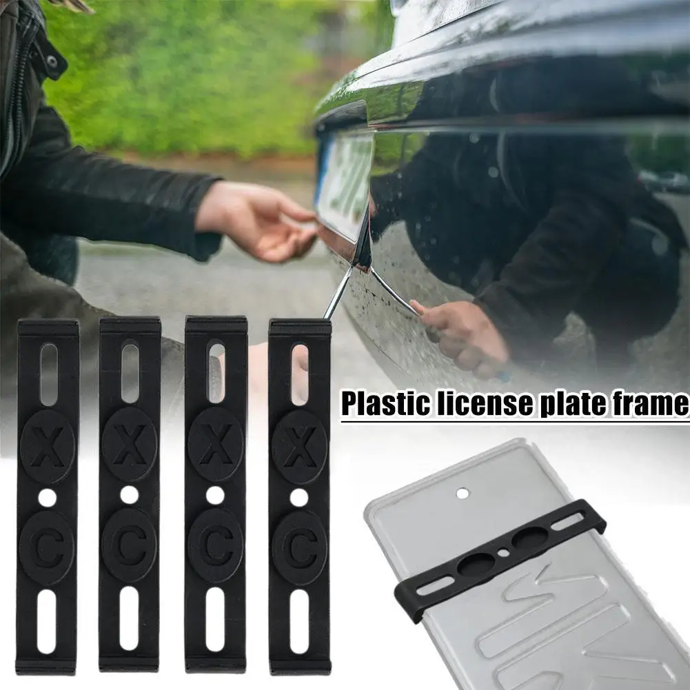 Frameless License Plate Mount 4PCS Weather-Proof License Plate Bracket Holder Car Tag Frame For Front And Rear Car Tags Exterior