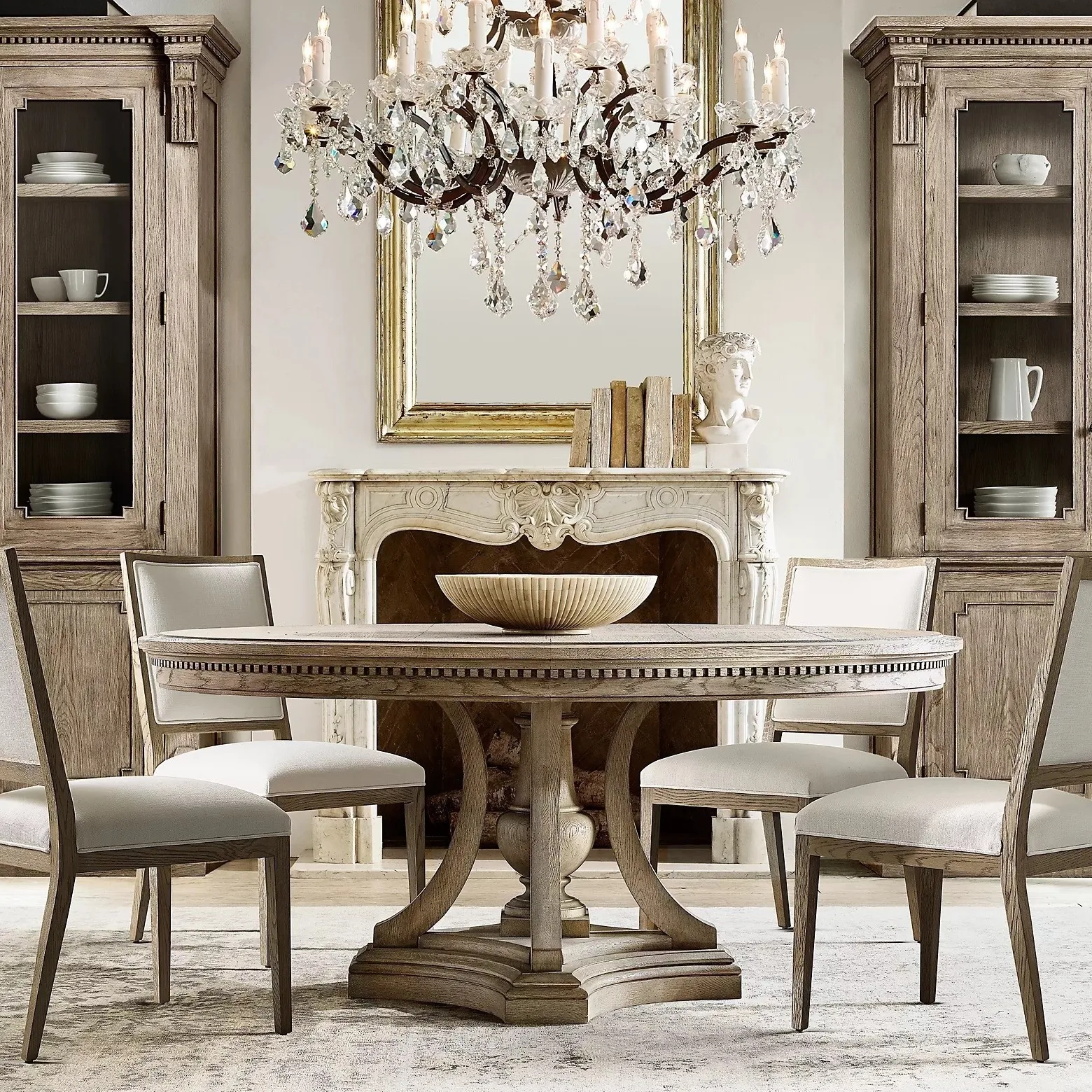 American country round table, pure solid wood retro round dining table, European living room home