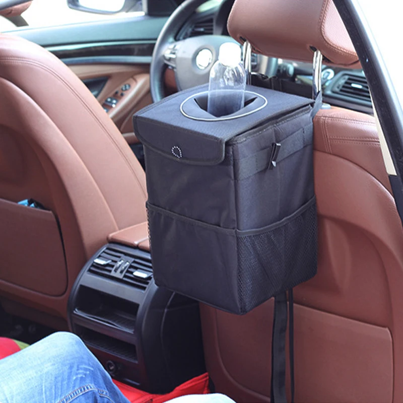 Car Trash Can Waterproof Trash Bin Storage Bag Black Multifunction Seat Back Hanging Garbage Auto Organizer For Car Accessories