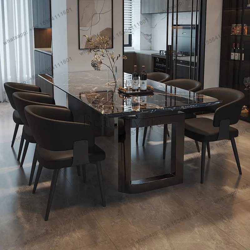 Light luxury marble dining table simple rectangular family dining table small apartment