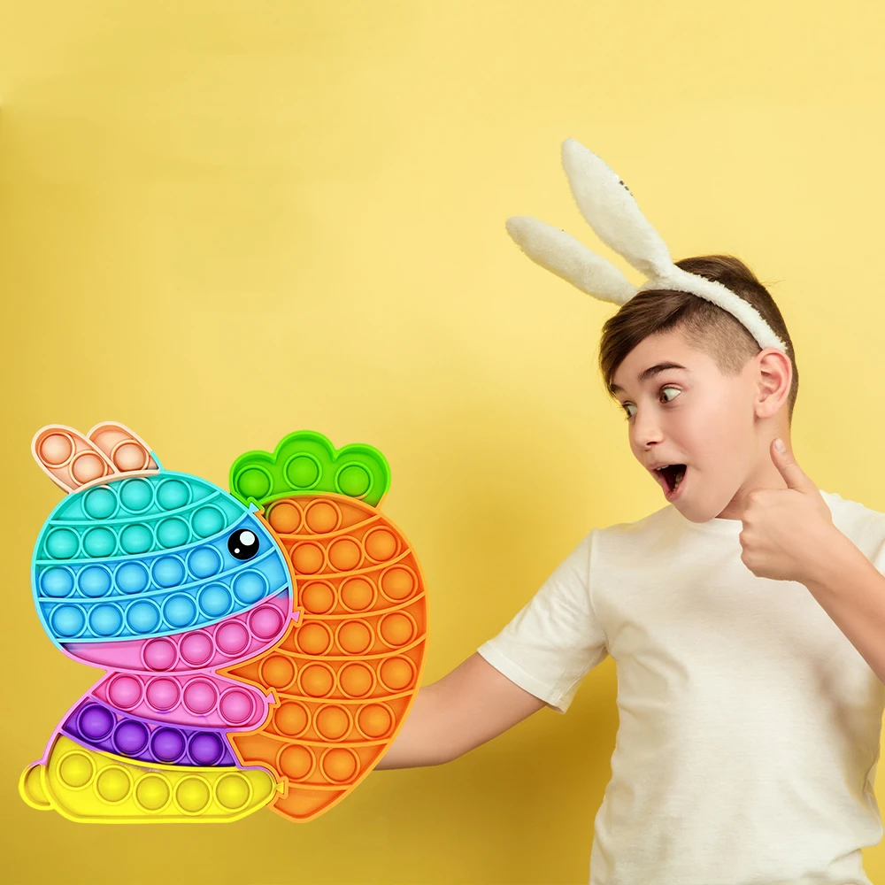 Bunny Carrot Bubble Sensory Fidget Toys, Quick Push Puzzle Block Board Games, Gifts for Easter Birthday Christmas