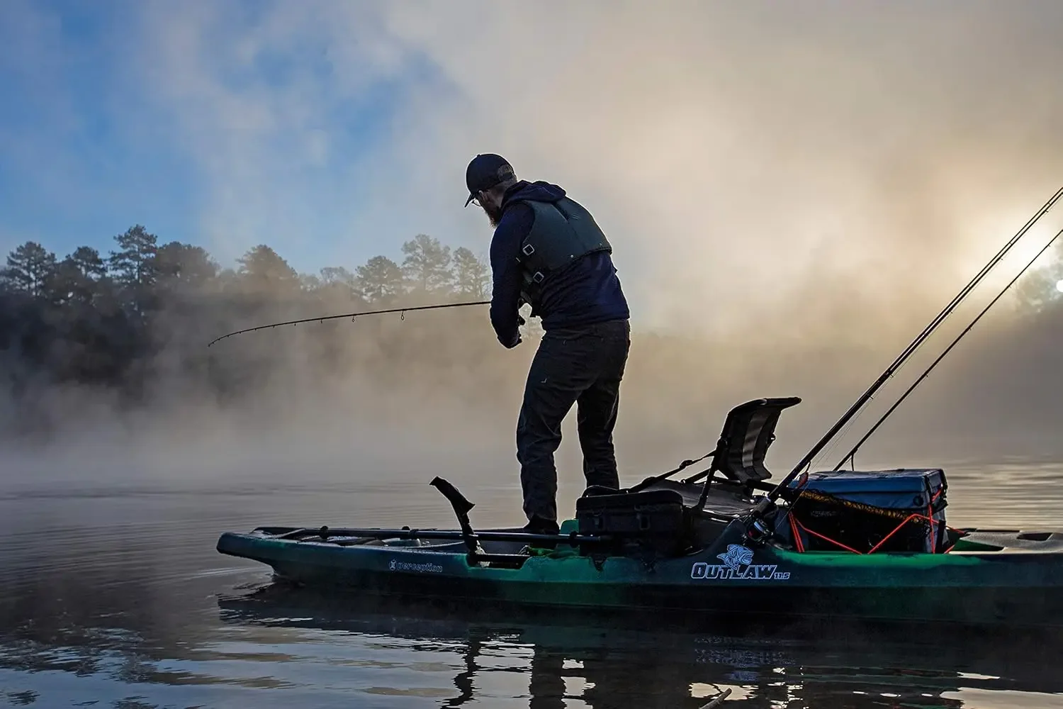 Outlaw 11.5 Sit on Top Fishing Kayak Fold Away Lawn Chair Seat 4 حاملي قضيب |   صواني معالجة متكاملة