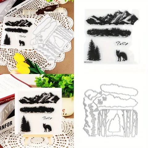Mountain Forest Scenery and Animals Clear Stamps and Cutting Dies For DIY Craft Making Card Photo Album Scrapbooking Decoration