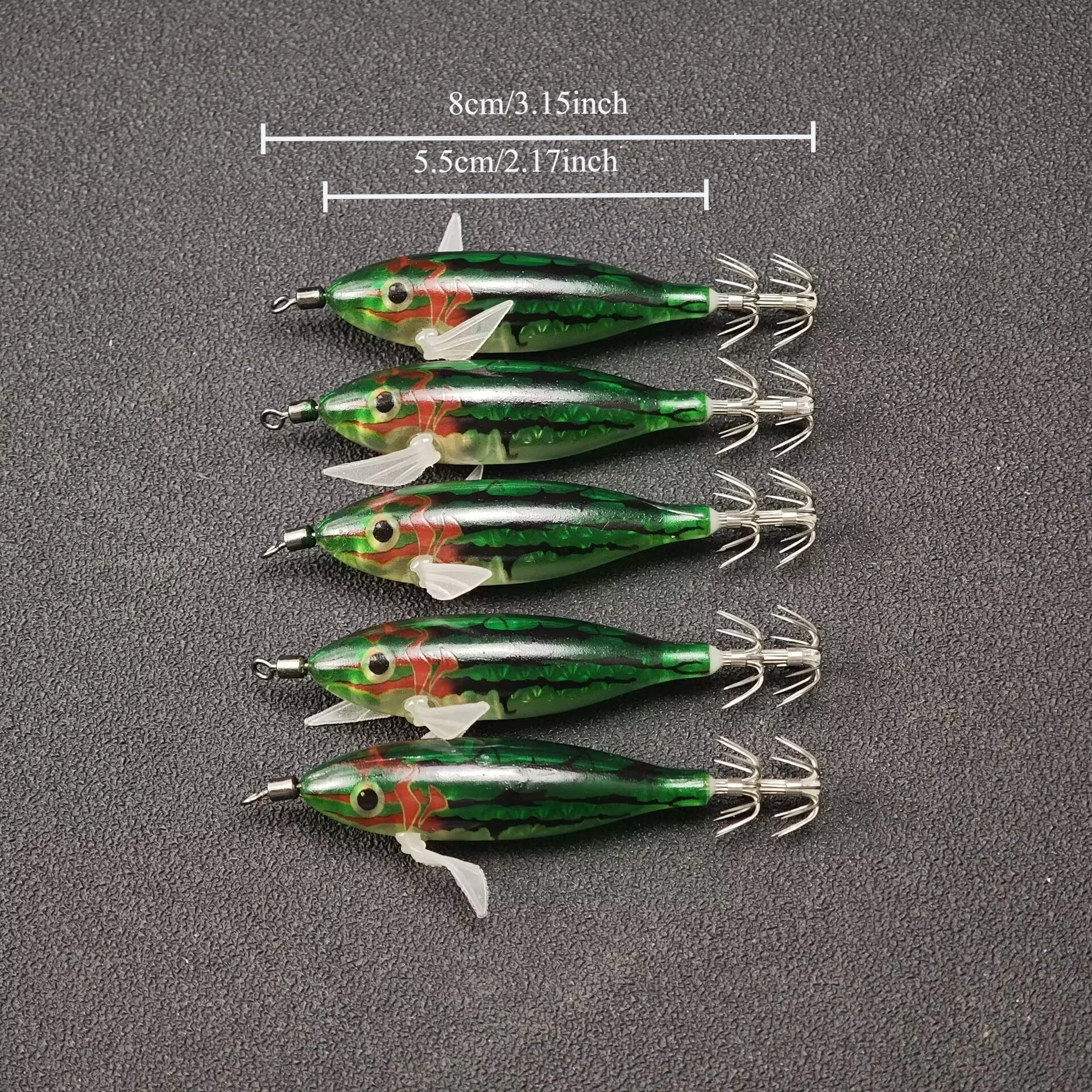 22 Stück/Set Leuchtende Tintenfisch-Jigs 8cm/5,7g Garnelen-Angelköder mit Haken Meeresfischerei-Zubehör Künstlicher Köder Oktopus-Köder – Detail 1