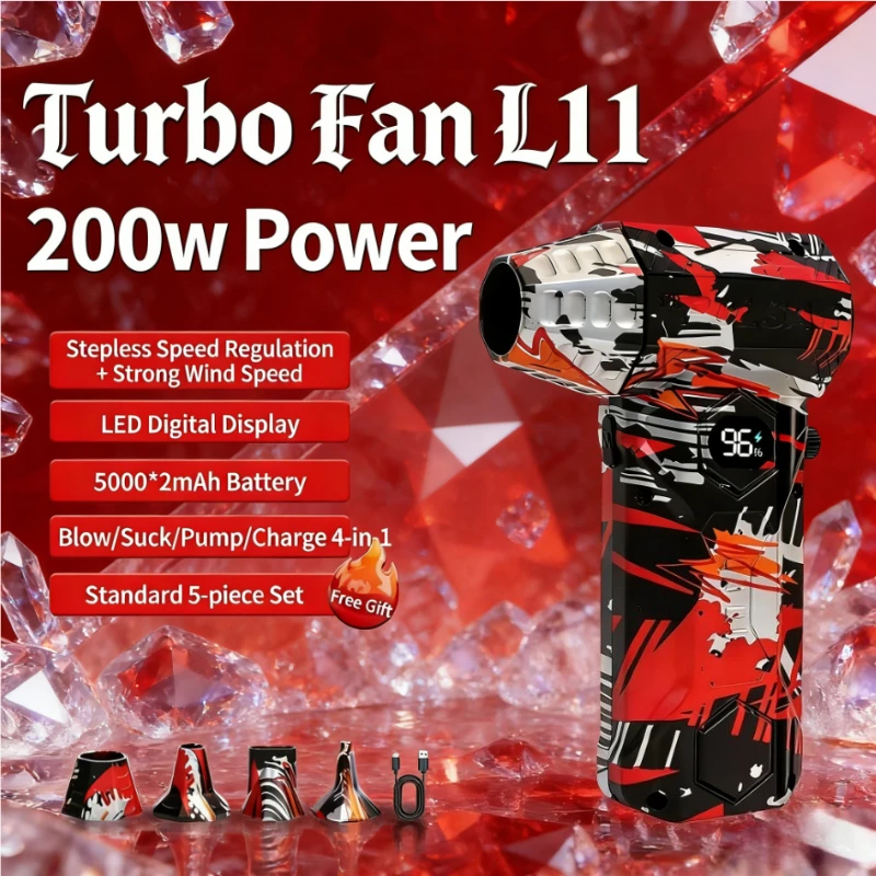 

2026 новый мощный воздуходувка L11, 450000 об/мин, бесщеточный двигатель, 53 м/с, сильный ветровой пылесос, пылесос Type-C