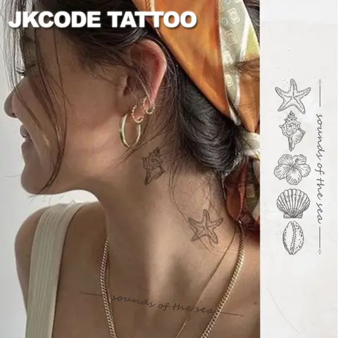Tatuagens semipermanentes impermeáveis, TATTOO MINIMAL, conchas de design simples, estrela do mar, hibisco, tatuagens temporárias, dura 2 semanas