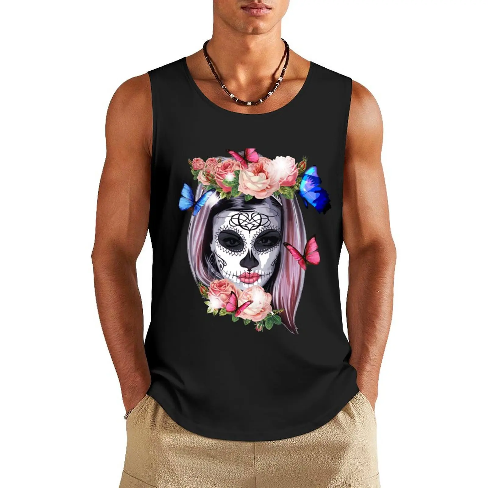 

Colorful Sugar Skull Camila Buttlefly Girl Día De Los Muertos Gifts Day of the Dead Halloween Tank Top training weight vest
