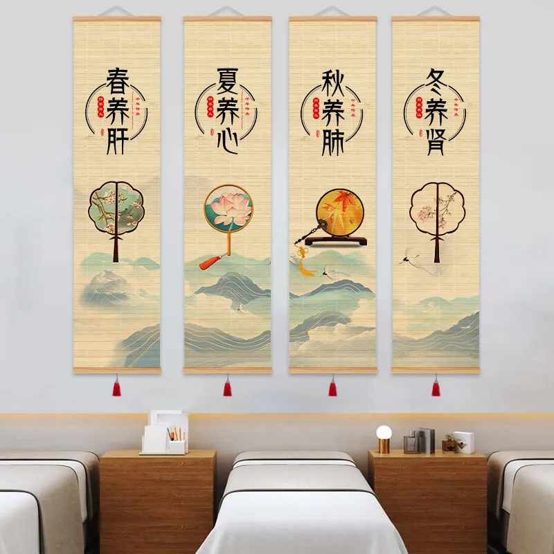 Wall Art Bamboo Scroll Paintings Traditional Chinese Medicine Wellness Center Foot Reflexology Moxibustion Therapy Room Decor