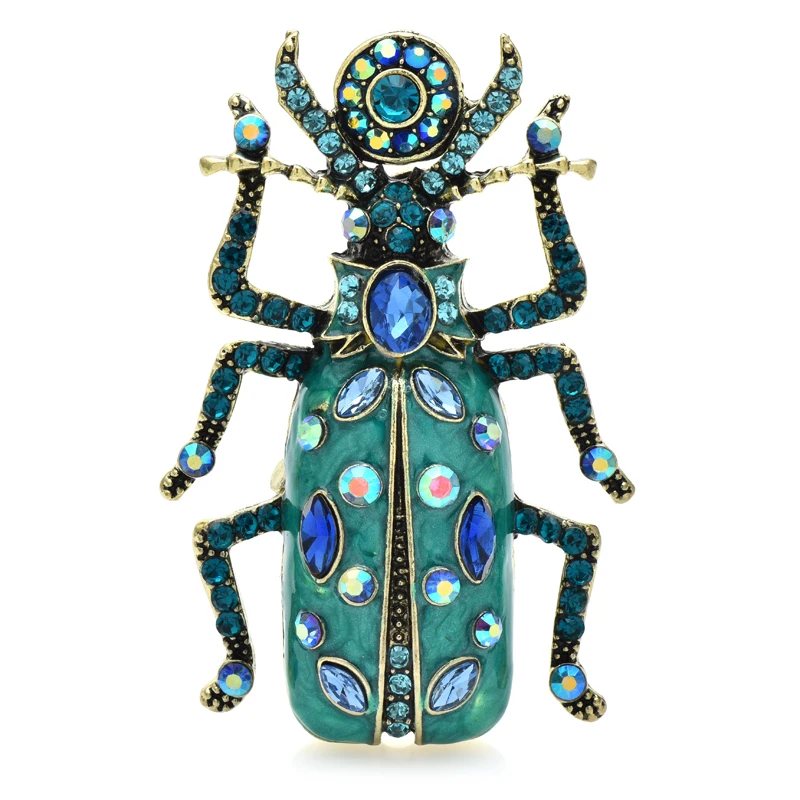 Wuli&baby Big Enamel Beetle Brooches For Women Unisex 4-color Rhinestone Lovely Insects Party Office Brooch Pins Gifts