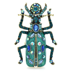 Wuli&baby 4 Colors Crystal Enamel Big Beetle Insect Brooch 2024 Unique Designer Jewelry Pin Winter Accessory Gift