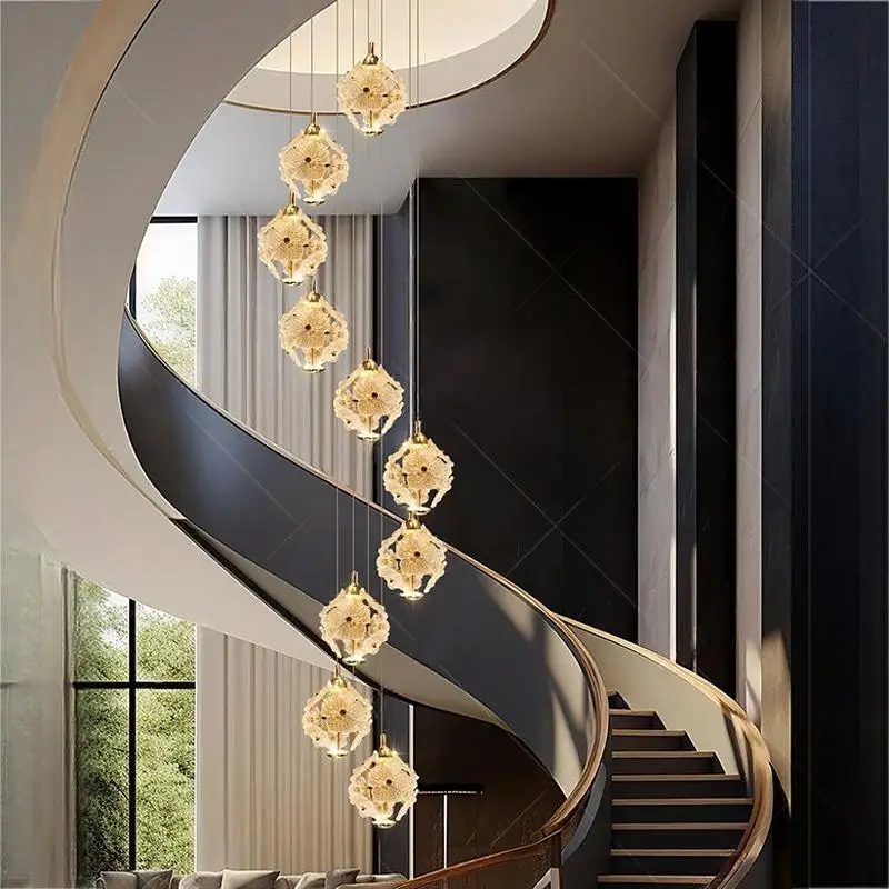 Modern luxury high-rise building decoration LED lights, staircase pendant lights, living room pendant lights, indoor lighting