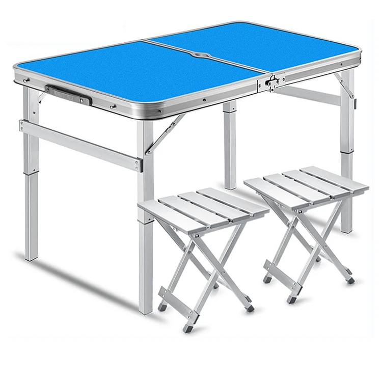 Aluminum MDF Outdoor Rectangular Camping Folding Table With 4 Chairs and Umbrella Hole