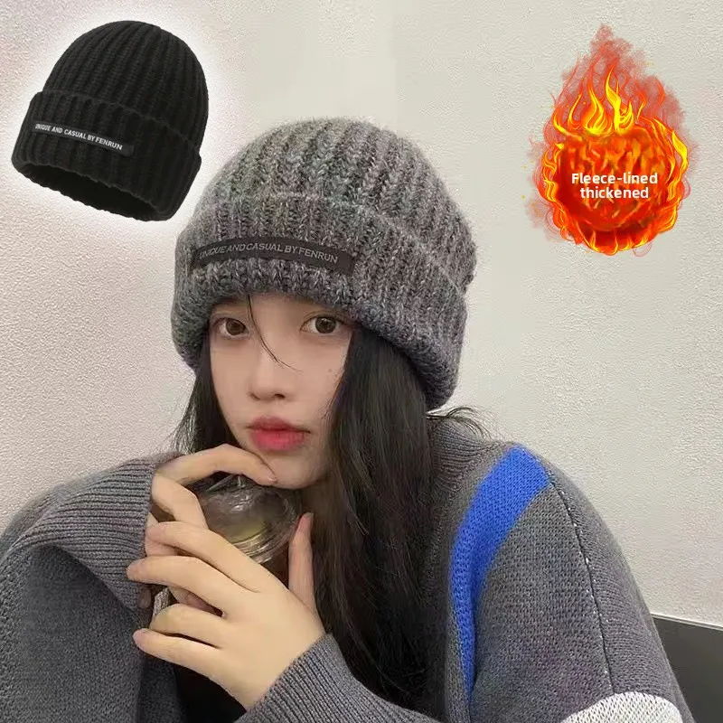 Women Fluffy Hat Winter Solid Color Cute Thickened Fashion Ear Warm Beanie Loose Sweet Knit Cap for Women Autumn Winter Warm