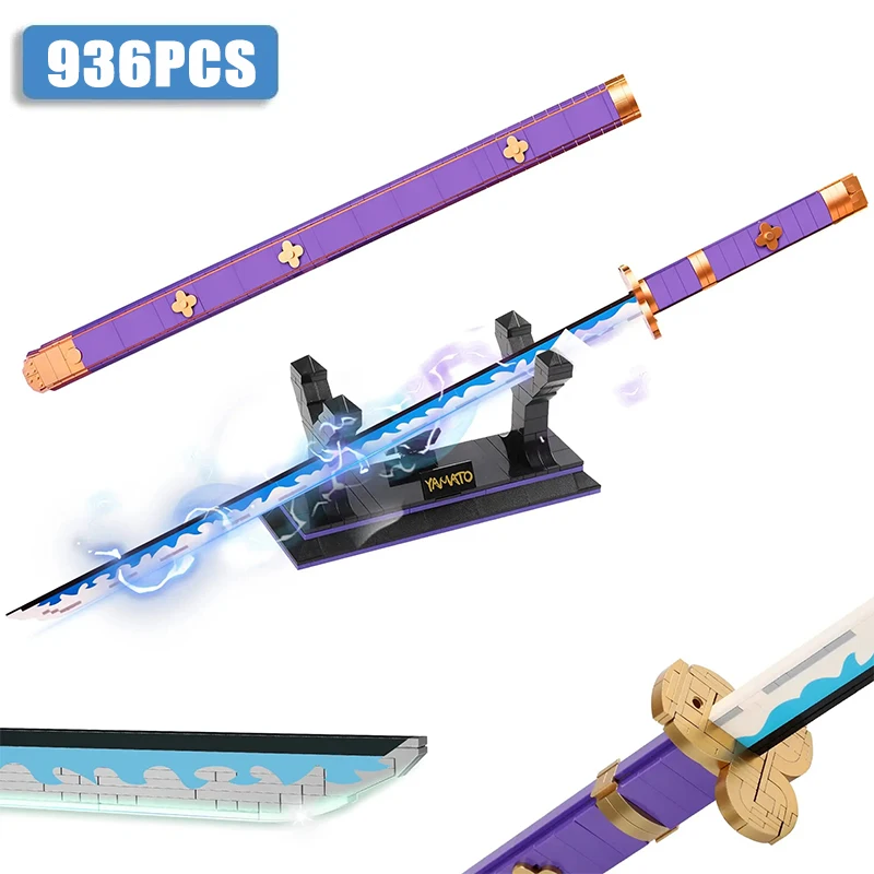 936pcs Cosplay Anime Swords Building Blocks Kit Roronoa Zoro Enma Yamato Sword Model Samurai Katana Toys For Aldult Luminous