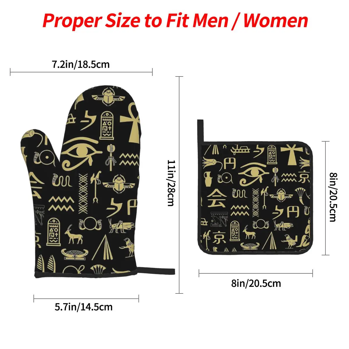 Ancient Egypt God Horus And Anubis Egyptian Pharaoh Oven Mitts and Pot Holder for Baking Cooking BBQ Resistant Non-Slip Gloves