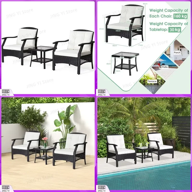 3 PCS Outdoor Furniture Set Modern Patio Wicker Rattan Chair Bistro Set Garden Table and Chairs for Backyard Balcony