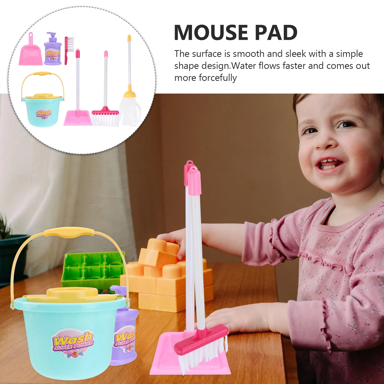 

7 Pcs Toys Kids Play Pink Cleaning Tool Toys Plastic Lightweight Broom Mop Dustpan Pretend Housework Small Sweeping Set