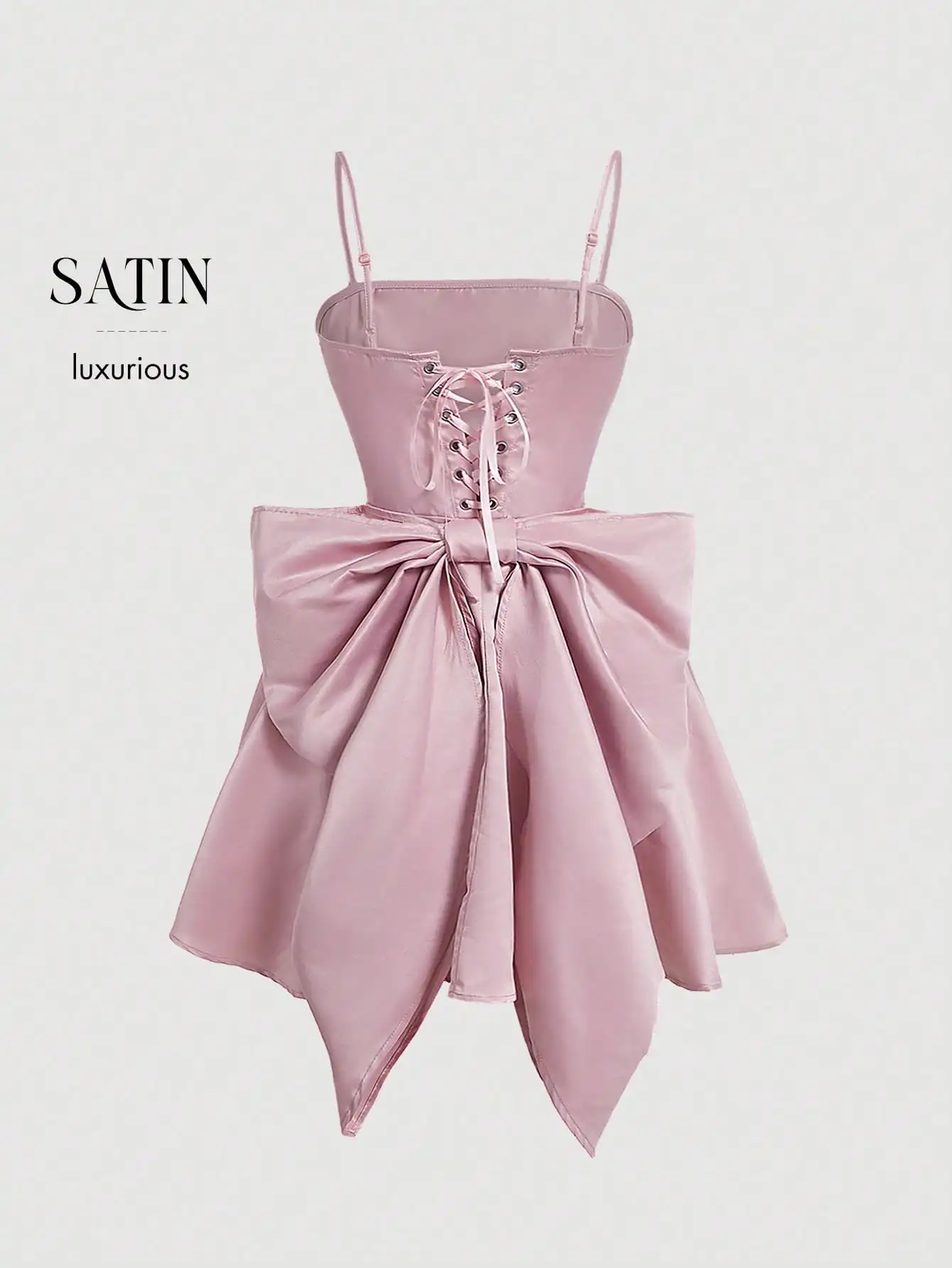 

Pink Satin Corset Top with Bowknot and Lace-Up Back, Elegant Women's Dressy Top