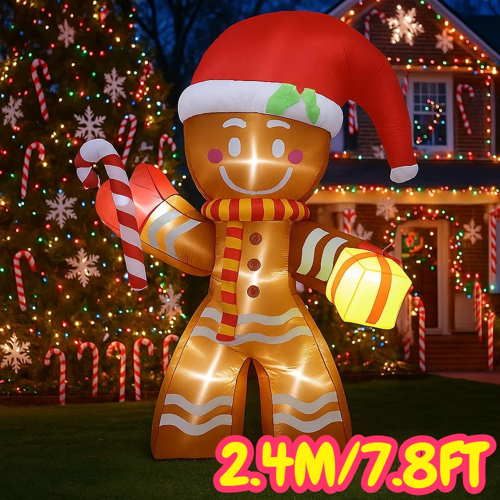 7.8피트 크리스마스 장식 장난감 크리스마스 장식품 풍선 진저브레드맨 캔디 케인 장난감 집 마당 크리스마스 장식 LED 장식