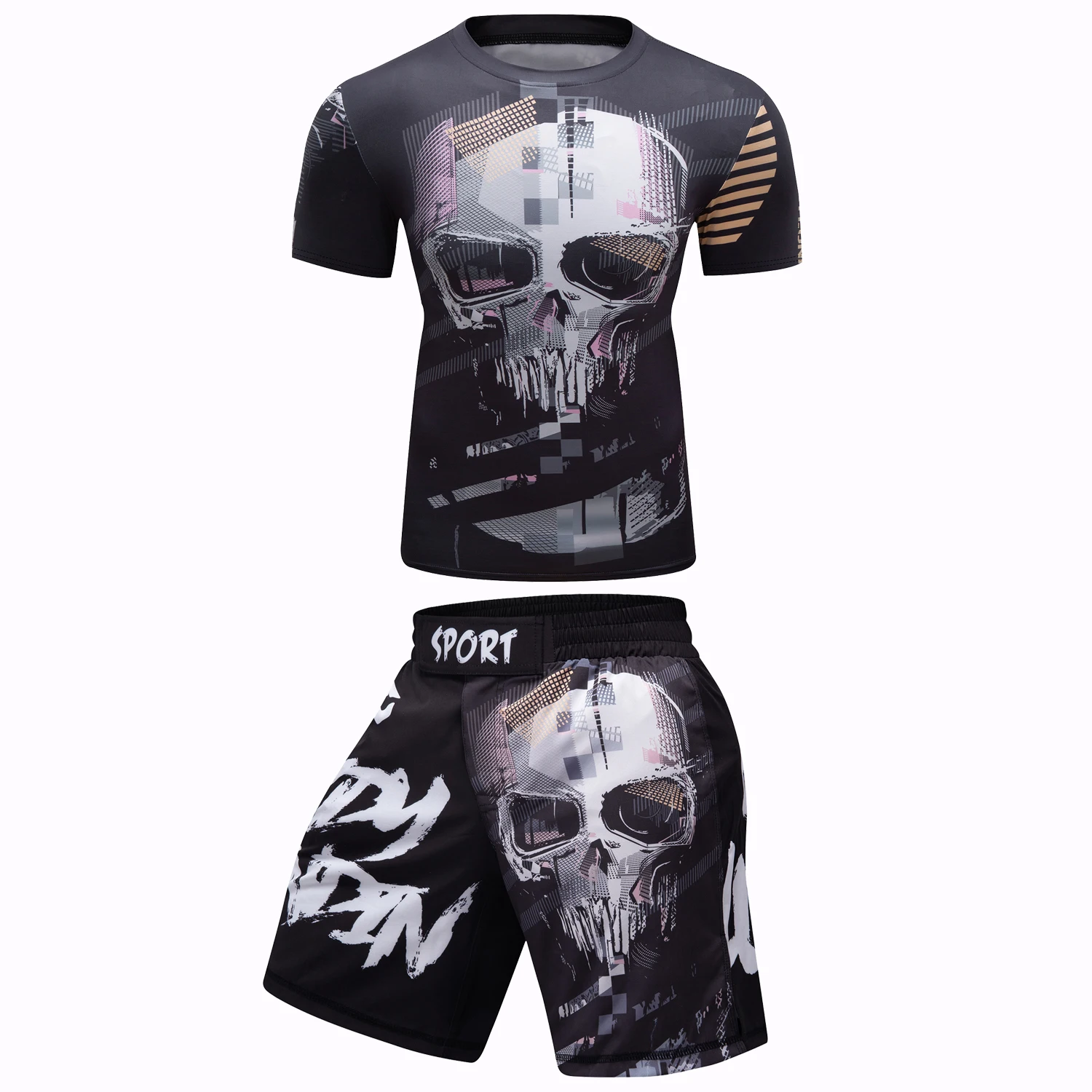 T-shirty z motywem czaszki i Jiu Jitsu z motywem MMA zestaw spodni męskie koszulki bokserskie Bjj Gi Rashguard