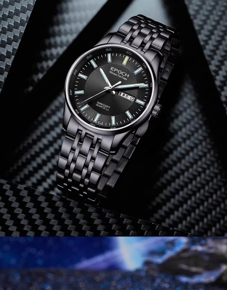 EPOCH Heren Quartz Horloge Lichtgevend 10 jaar Lithiumbatterij WR100M Saffier Datum Dag Militair Horloge 38 mm