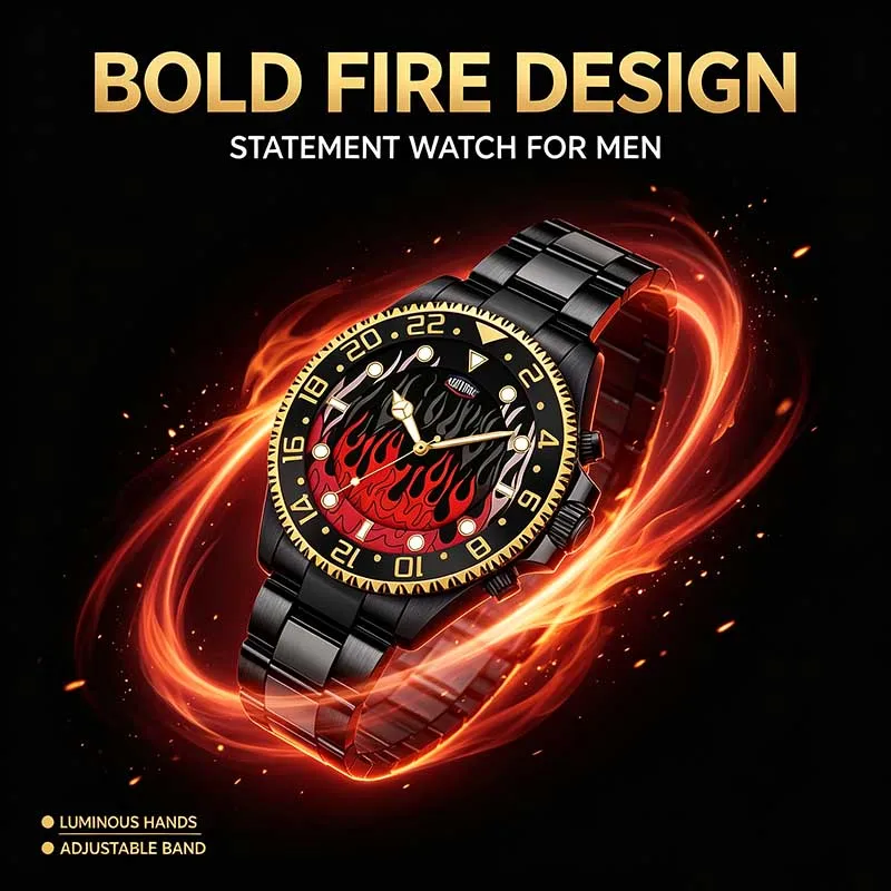 HEROFORCE Brand Original Men's Wristwatch Luminous Rotating Bezel Glowing Flame Dual Display Fashion Luxury Men's Quartz Watch