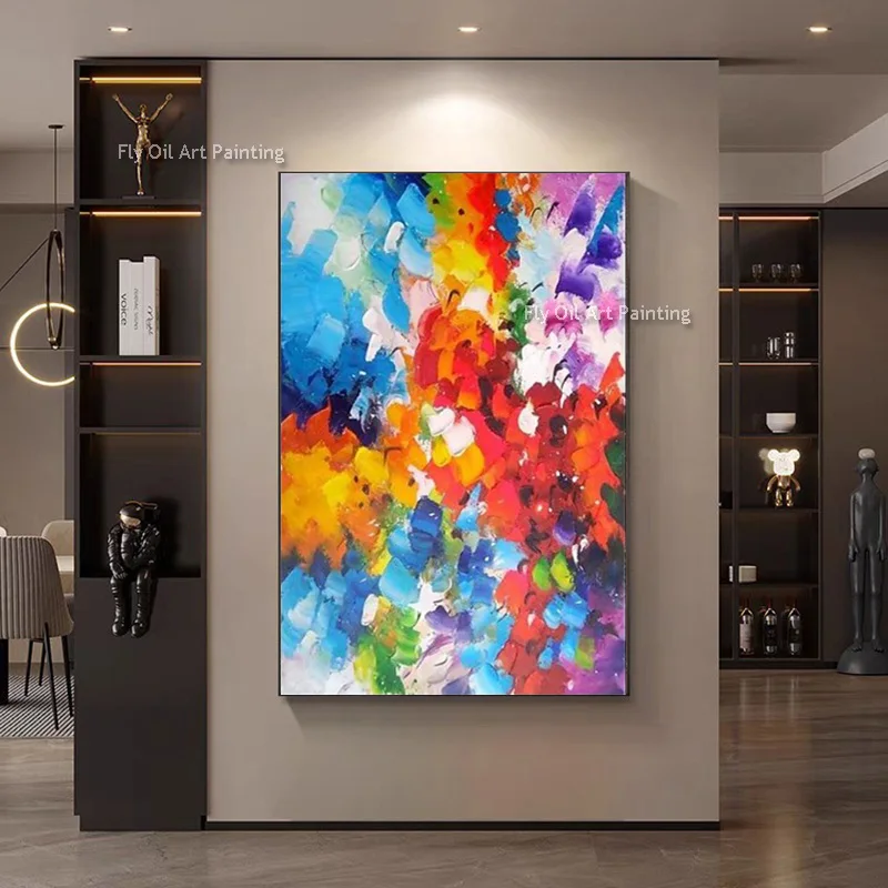 Blue And Orange Abstract Thick Canvas Oil Painting Hand Painted Colorful Wall Art Decor For Living Room New Simplism Artwork