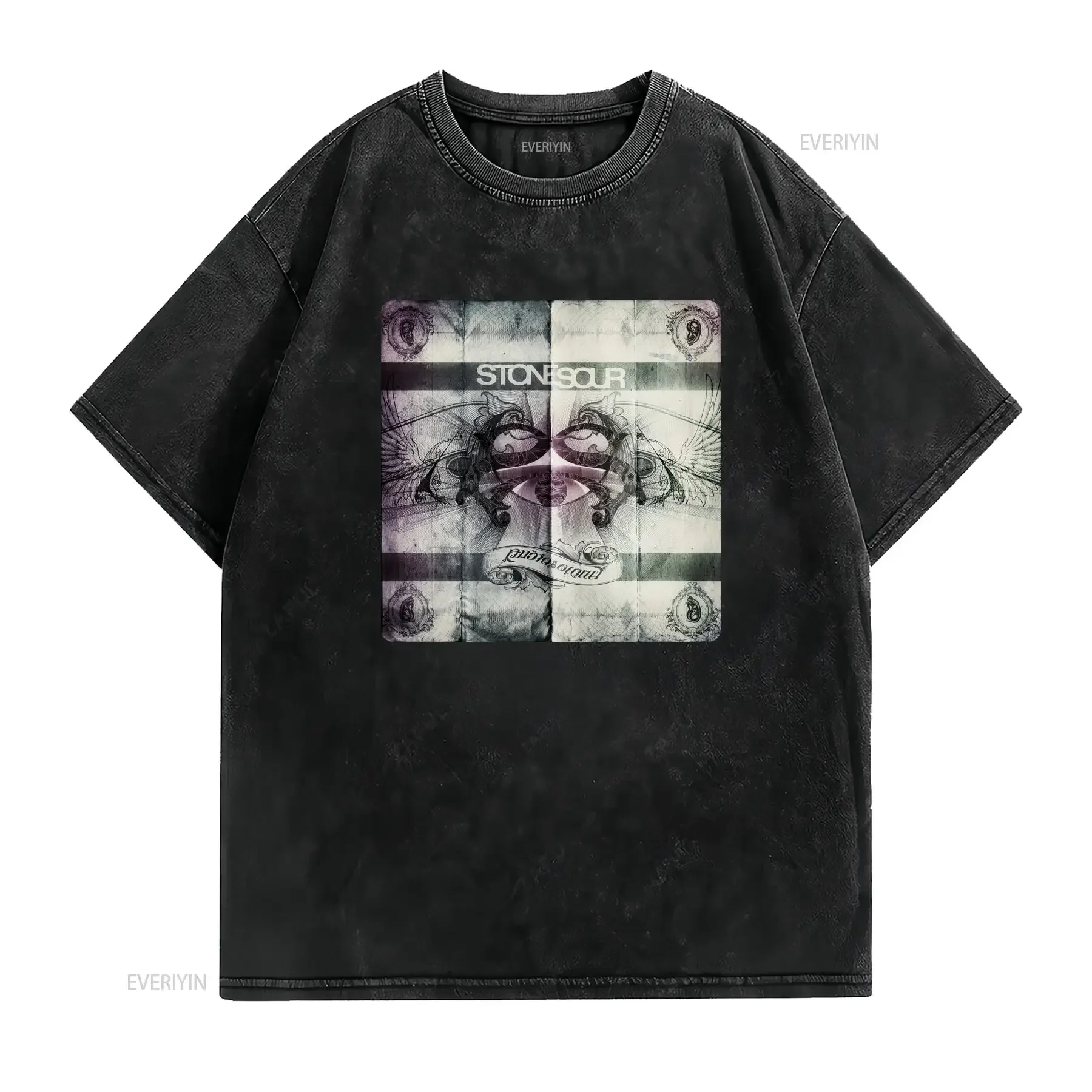 تي شيرت Stone Sour تي شيرت Audio Secretcy مربع الظهر مطبوع عتيق مغسول مريح برسومات ملابس الشارع الشهير للارتداء اليومي أوم