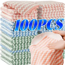 1/100PCS Super Absorbent Dishcloths Coral Fleece Cleaning Cloths Thickened Kitchen Washing Dish Rags Glass Windows Wipe Towel