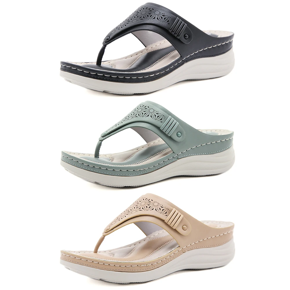 Women Orthopedic Sandals Casual Wedge Sandals Breathable Thick Sole Beach Shoes Comfortable Clip Toe Sandals for Beach