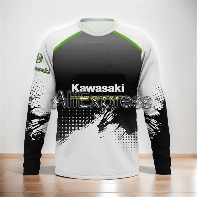 Kawasaki Motorcycle Racing Team Men T-shirt Long Sleeve Spring Autumn Women Tee Shirts 2024 New Sports Children Clothes Tops