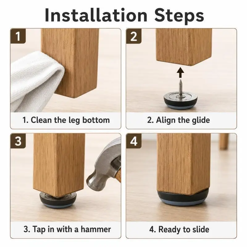 16/12/8/4 Stück Gleitpads mit Nägeln, 19–35 mm, runde Möbelschoner für Tisch, Stuhlbeine, Schrank, Sofa – Detail 5