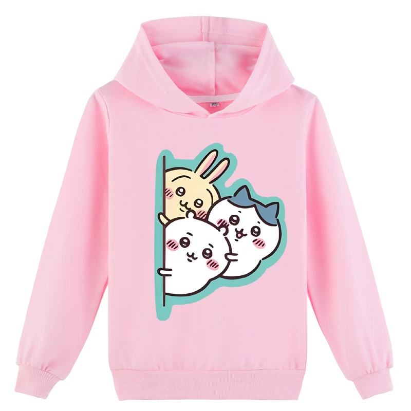 Sweat-shirt à capuche confortable pour tout-petits, pull-over Anime, hauts à manches longues en coton Chiikawa pour 2 à 14 ans