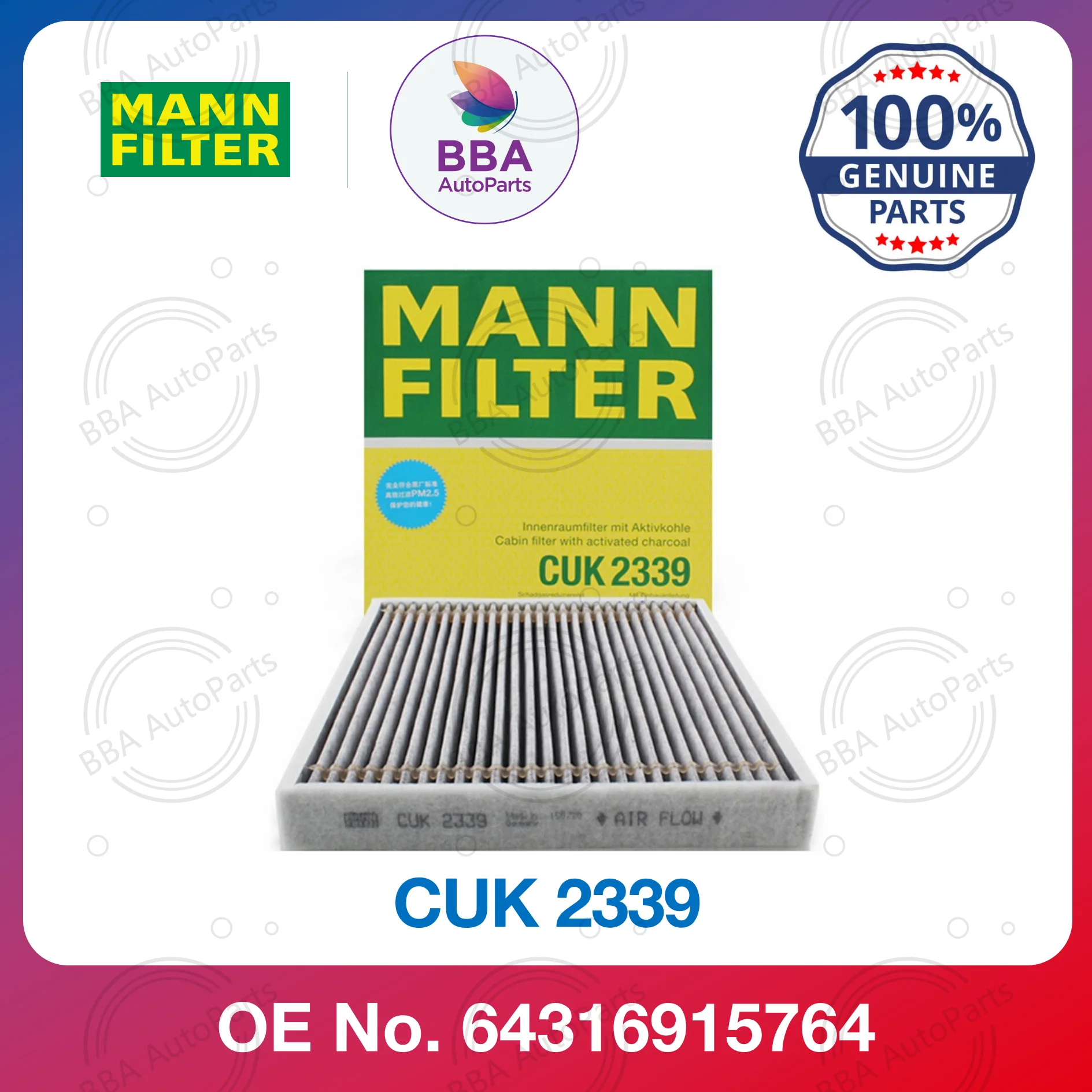 

Mann CUK2339 air conditioner filter for BMW Z4 i8 with OE 64319195193 64319195194