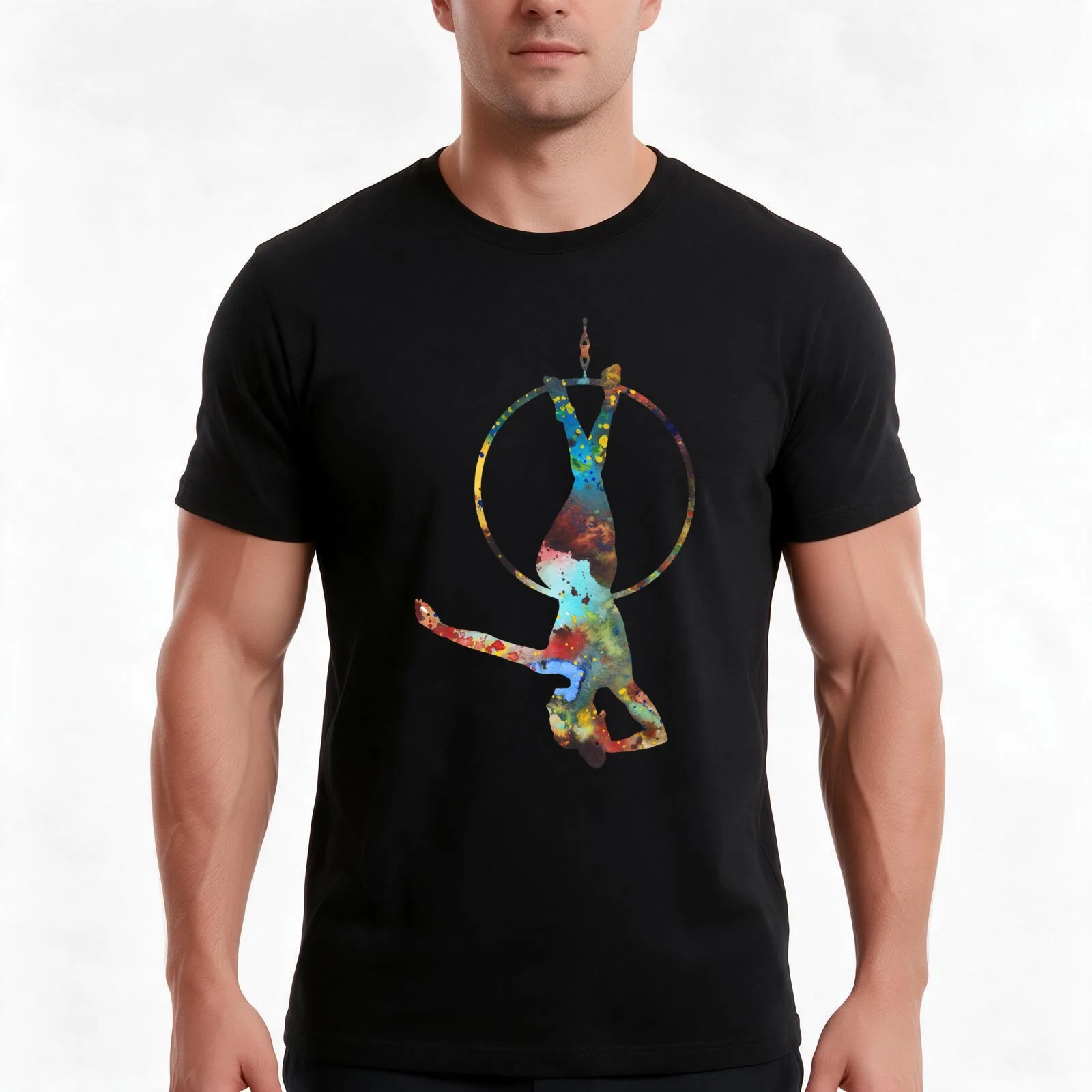 Aerial hoop-lyra T-Shirt, Summer Casual Cotton Tee, Oversized Streetwear Tops, Vintage Graphic Print, Loose Fit Short Sleeve