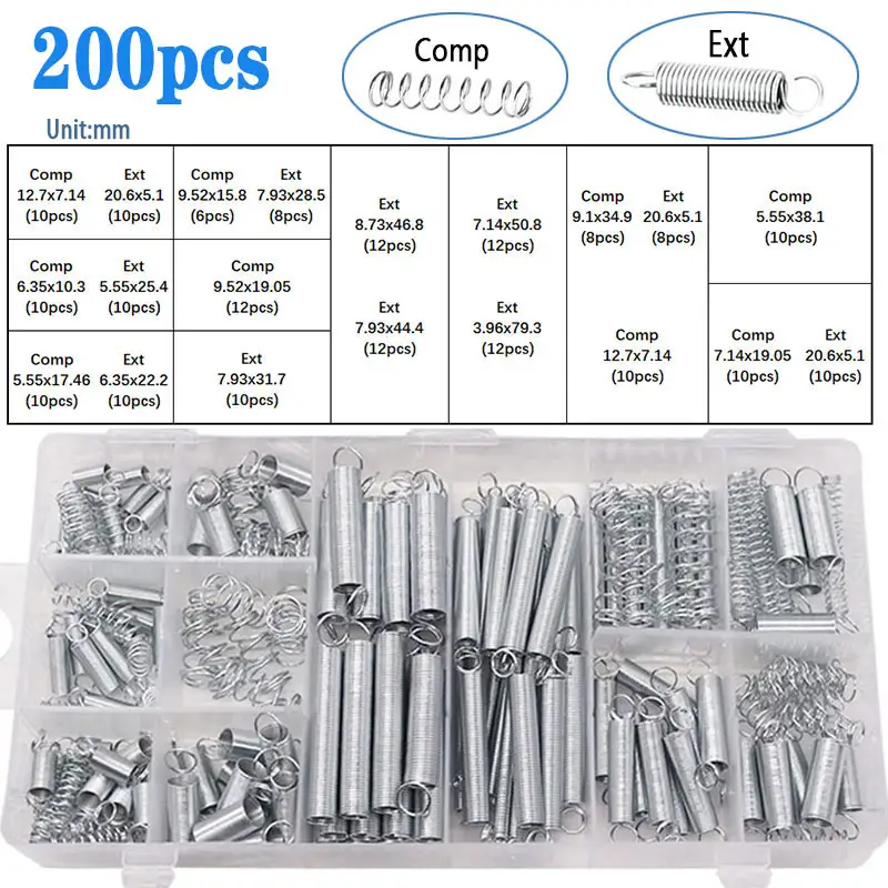 200 Piece Extension and Compression Spring Set Zinc Plated Steel Metal Small Springs Tool Assortment Kit for Home Repairs & DIY - Image 2