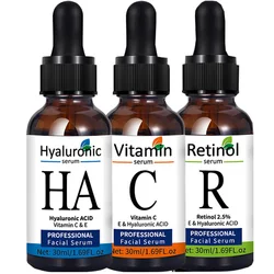 Serums faciales para el cuidado de la piel, vitamina C, ácido hialurónico, suero de Retinol para las empresas faciales, ilumina el suero, hidratante