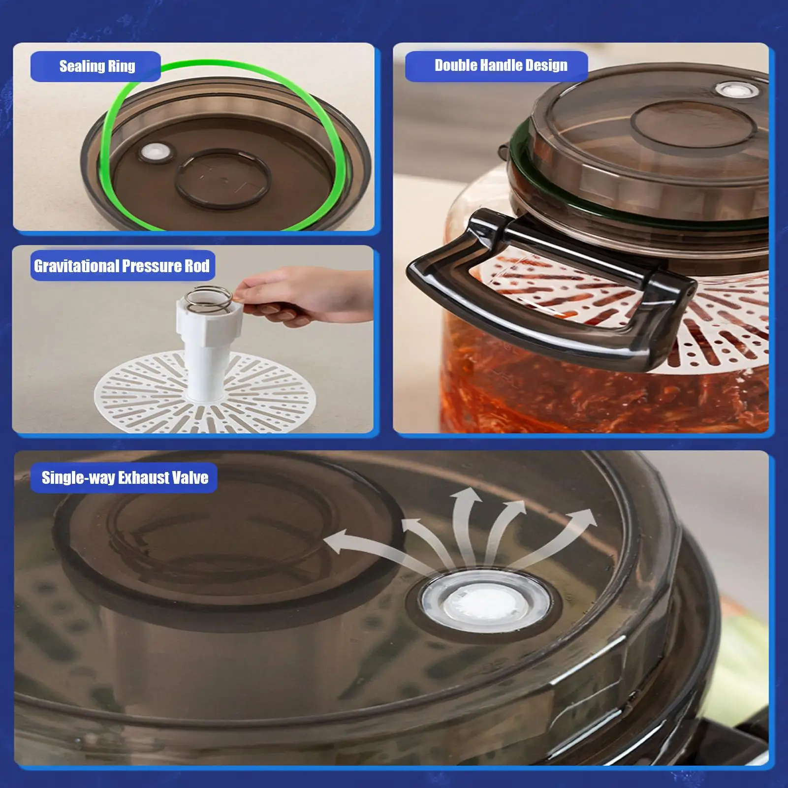 5L Pickle Jars with Lids Press-Type Sealing Pickling Container Airtight Fermenter Bottle for Brewing Kitchen Pantry Counter - view 5