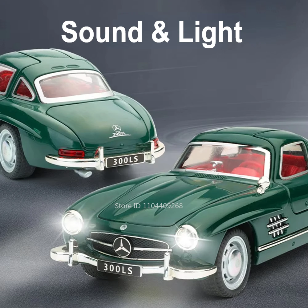 1:32 escala 300sl gt63 modelo de carro portas de brinquedo aberto som luz puxar para trás diecast metal veículos modelos coleção presentes do miúdo