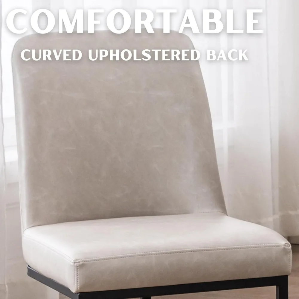 Grey PU Leather Dining Chairs Set of 2 Mid Century Modern Comfortable Dining Room Chair with Curved Backrest, Upholstered Kitche