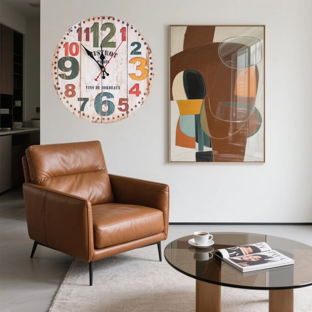 

Nordic living room retro oldwall clock household wooden round clock dining room horizontal silent wall clock creative wall watch