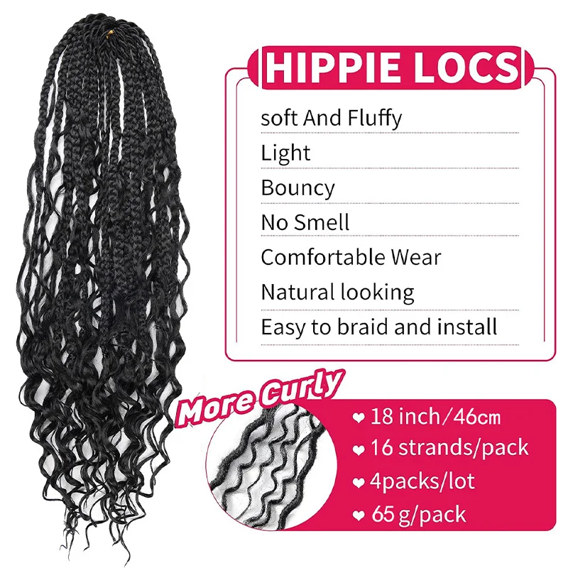 Box Braids Crochet Hair With Curly Ends 18 Inch Bohomian Box Braids Crochet Braids Synthetic Braiding Hair Extension