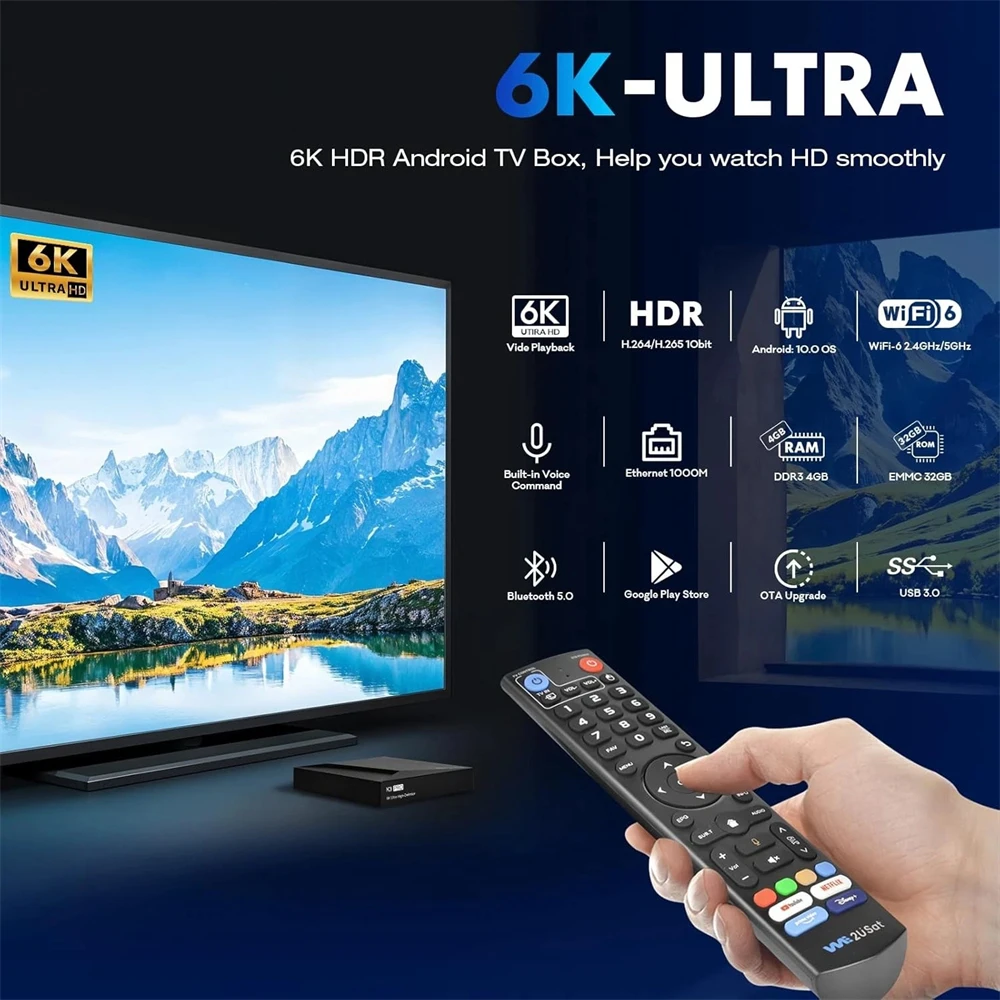 We2USat K3 Pro Android Smart TV Box Streaming Media Player Build in WiFi+Voice Remote Control Better Than Vseebox V5 PRO Free Ch