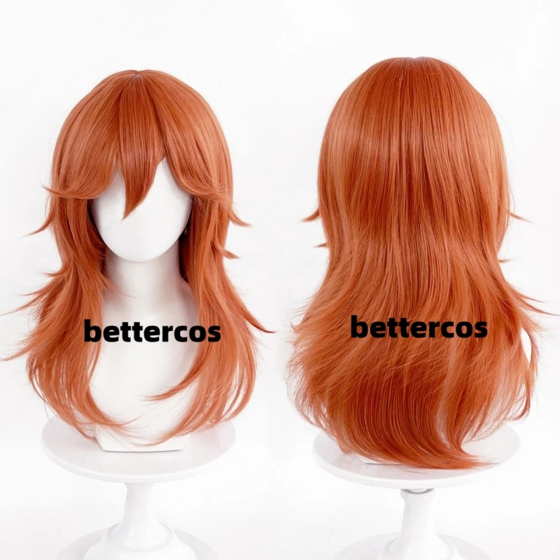 High Quality Angel Devil Cosplay Wig Mid-Length Red Orange Heat Resistant Synthetic Hair Comic Convention Party Wigs + Wig Cap