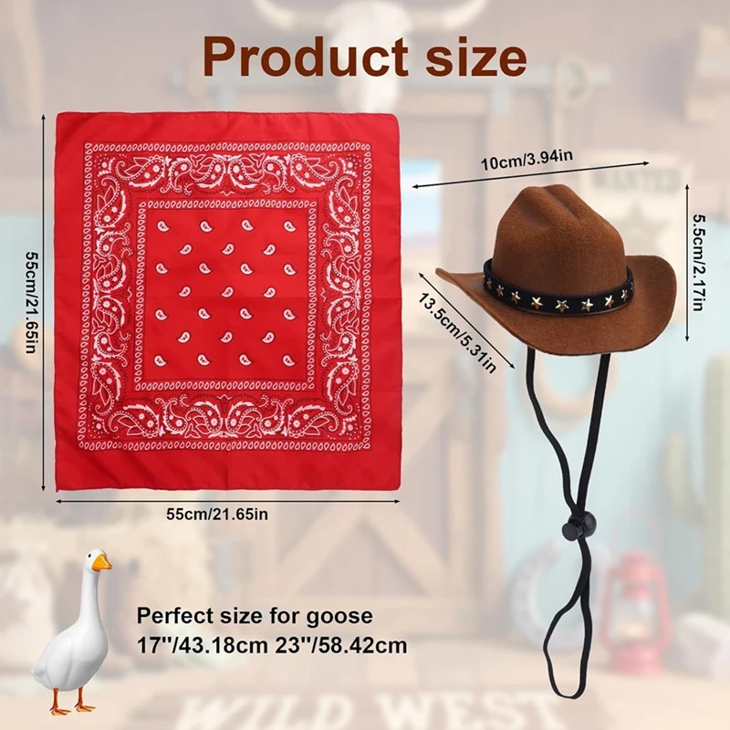Western Cowboy Porch Goose Outfits,Cement Goose Costume with Hat Bandana Scarf Garden Decor for 23