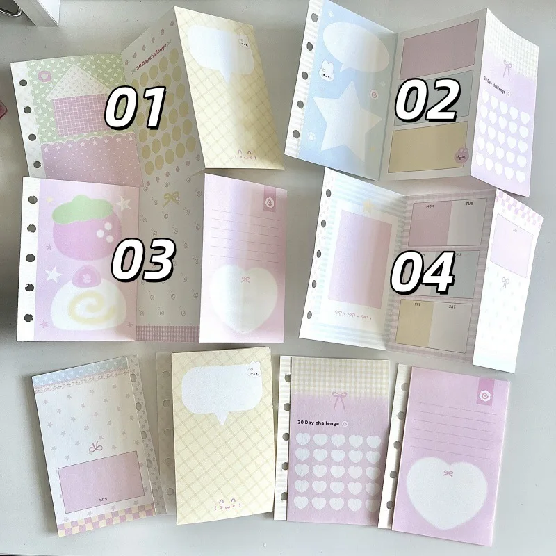 6 Stück rosa M5 dreifach gefaltete Seite, verträumter süßer Stil, lose Blätter, Ersatz-Innenkern-Notizbuch-Trennwand für Planer, Tagebuch – Detail 13