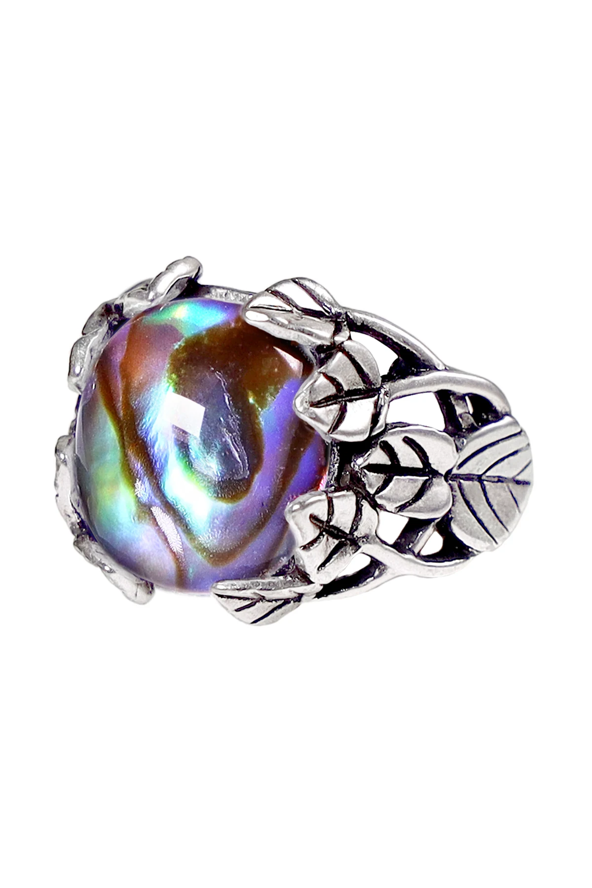 

Antique Silver Abalone Quartz Doublet Garden Ring for Women