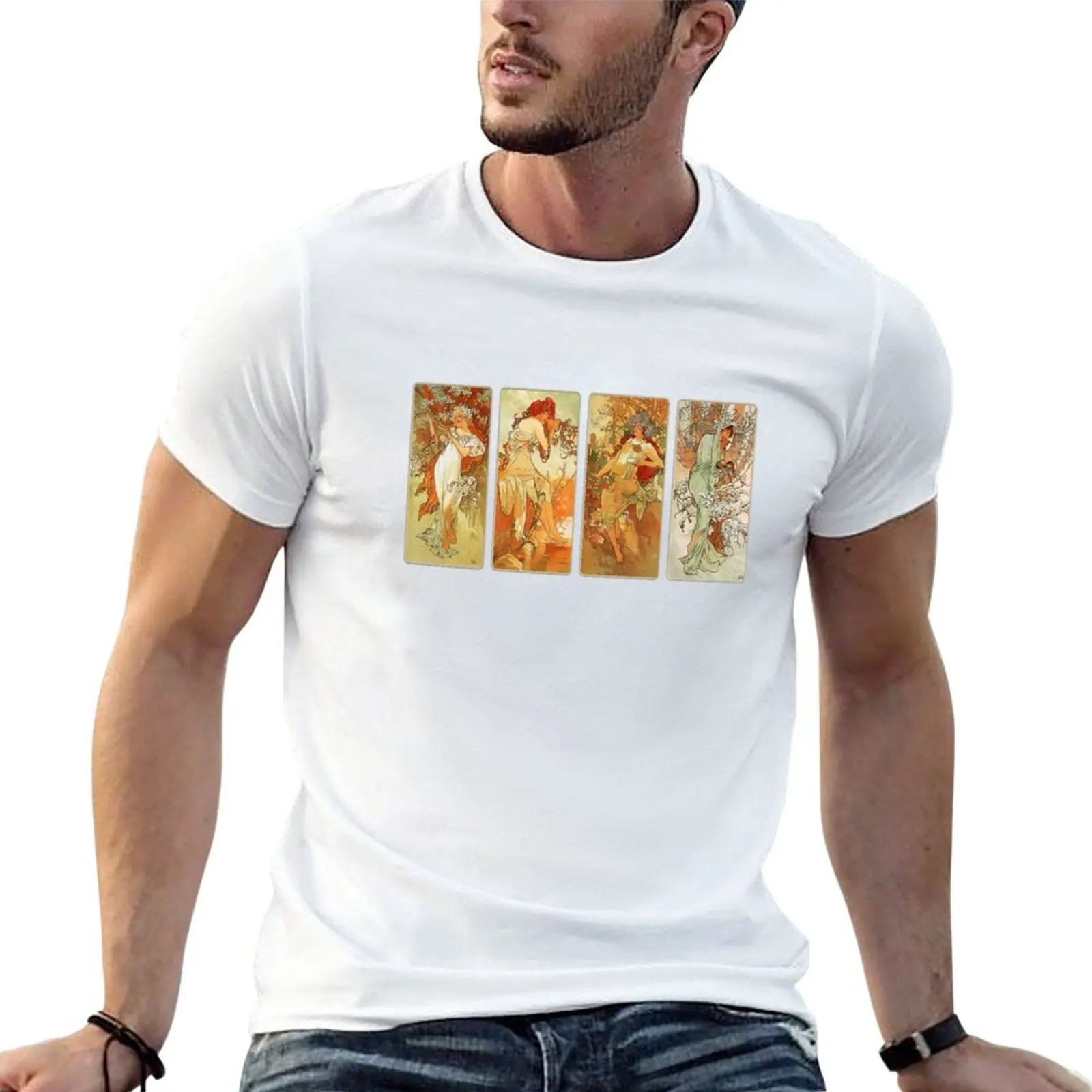 New Mucha Four Seasons Collection 1896 T-Shirt graphics t shirt t-shirts man boys t shirts black t-shirts for men