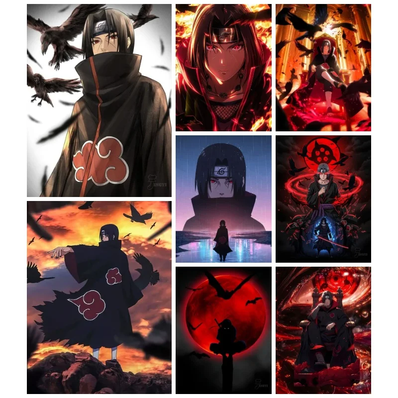 Naruto Itachi Uchiha Anime 5D Full Round Drill Diamond Painting Red Moon Mosaic Embroidery Art Home Wall Decor DIY Craft